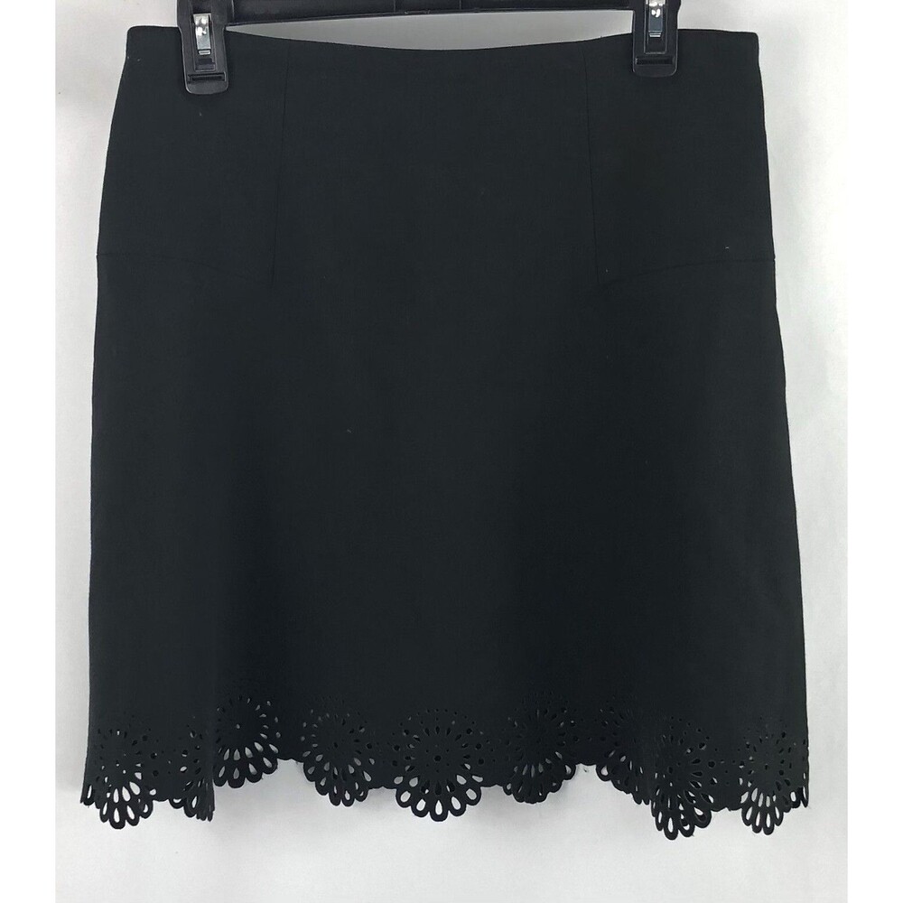 Ann Taylor Mini Skirt 6 Blk A-Line Cut Out Scallop Hem 30" whimsigoth coquette